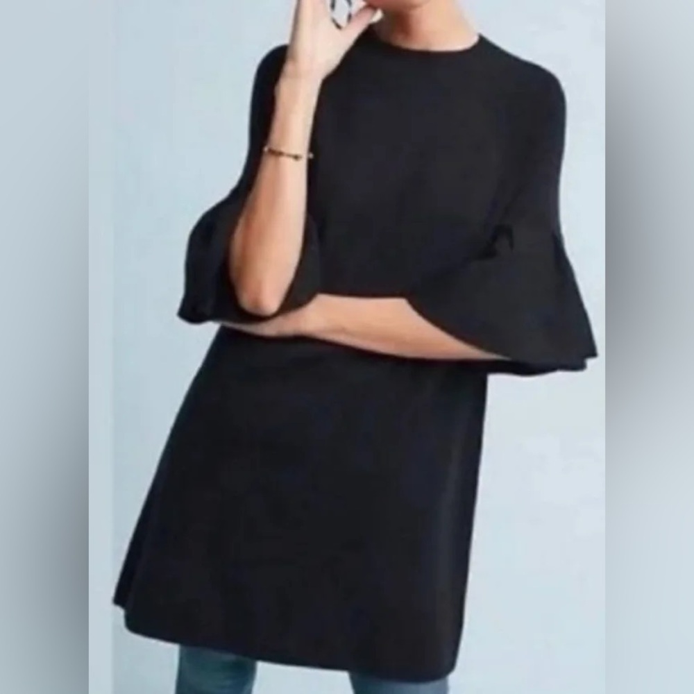 Anthropologie Moth Black Bell Sleeve Sweater Dress